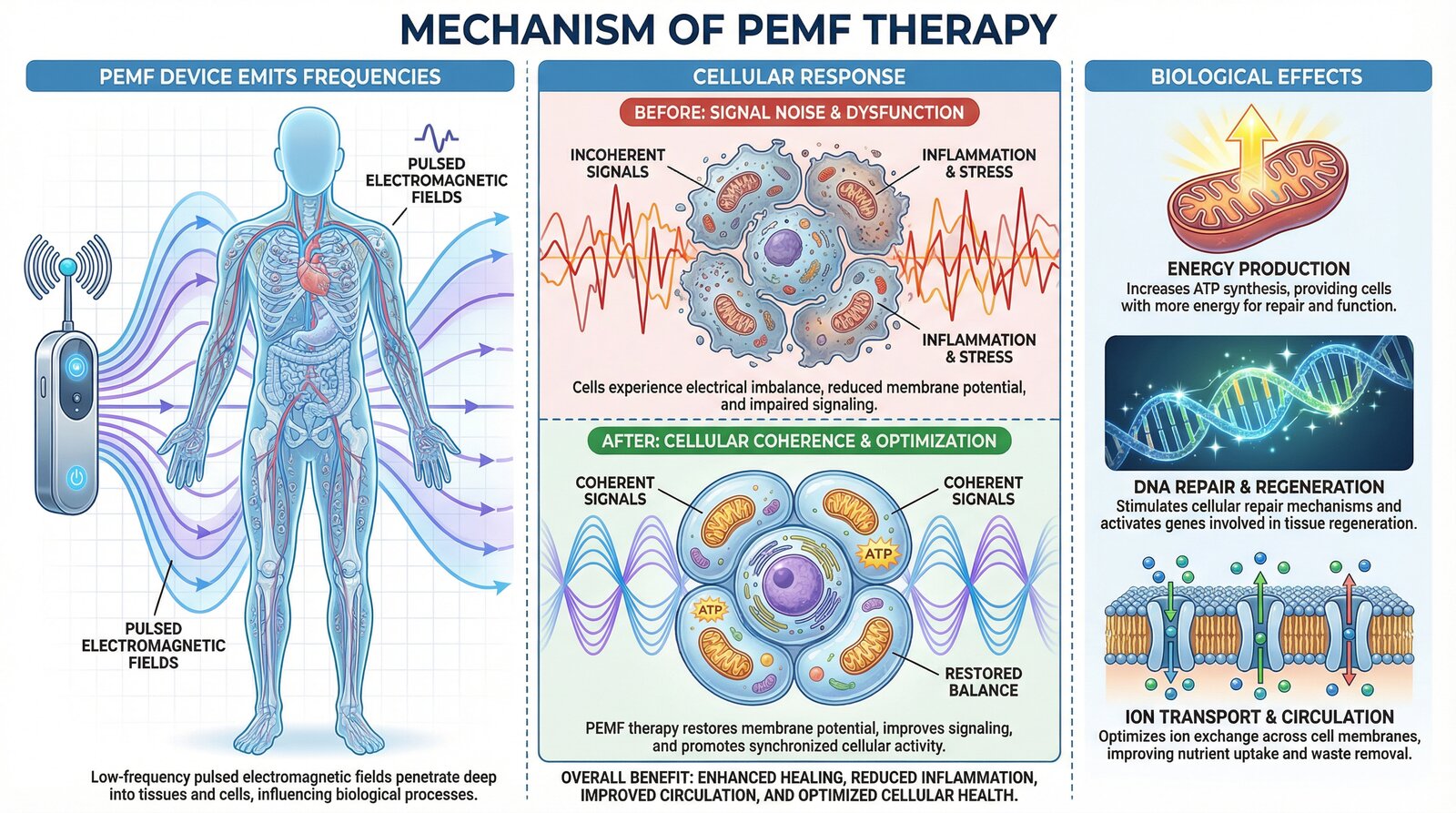 How PEMF Therapy Works - Mechanism Diagram