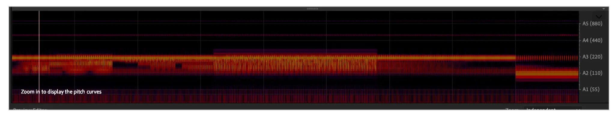 MOTS-c Spectral Analysis — Pitch Curves showing A1-A5 harmonic frequency bands