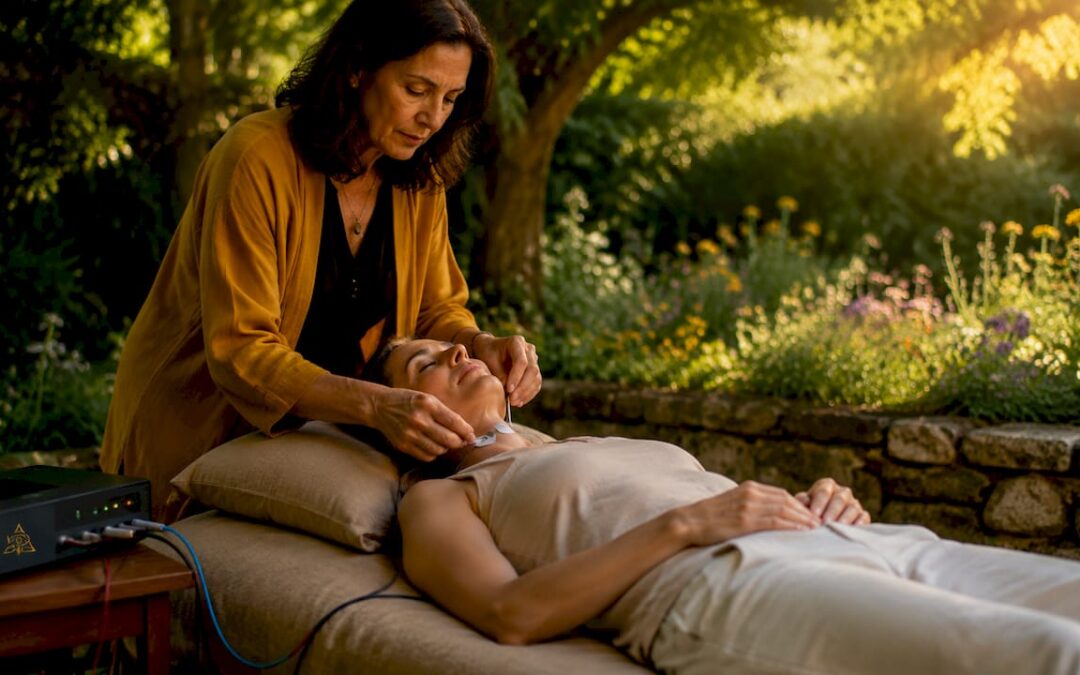 Therapist applying bioresonance to patient