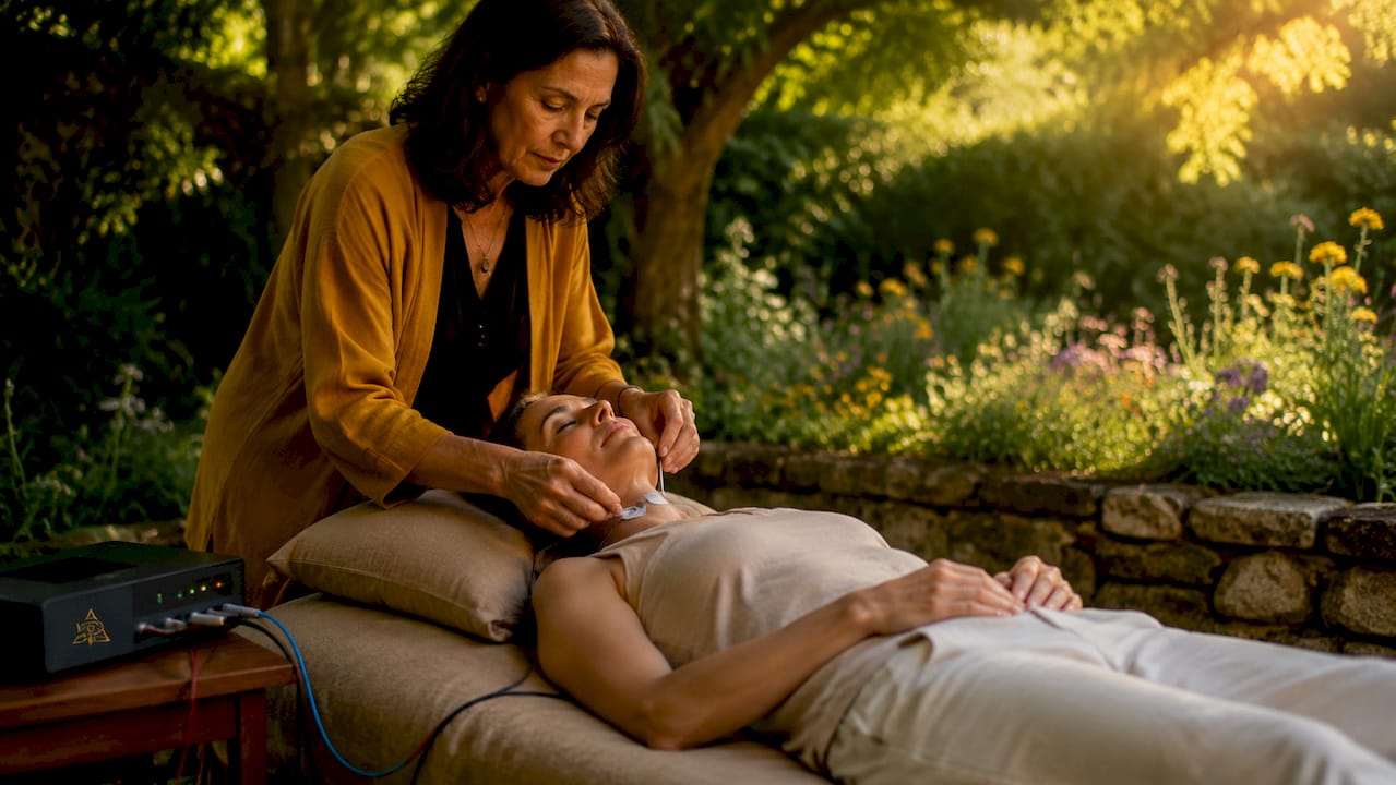 Therapist applying bioresonance to patient
